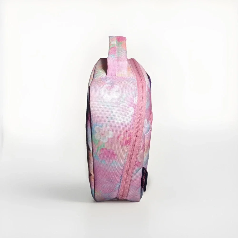 JanSport Lunch Break Bag Pink Floral Watercolor Chenille K Patch